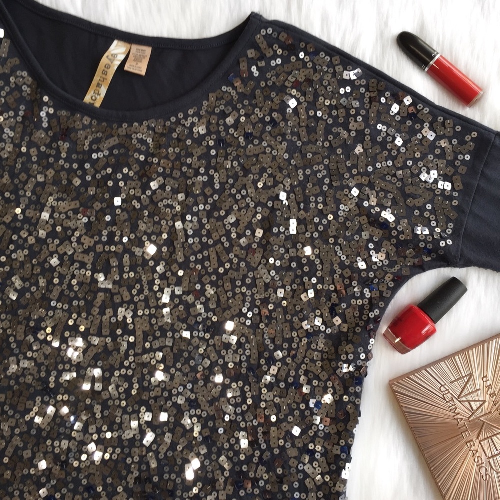 Sequin Long Sleeve Slouchy Shirt - Picture 1 of 8
